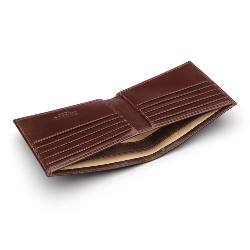 Men's bridle leather billfold wallet, brown bridle hide, inside