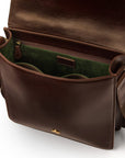 Men's leather messenger bag with buckle, brown, inside