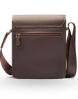 Mens leather messenger bag with strap, brown, reverse