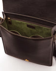 Men's Leather Messenger Bag With Buckle - Brown Pebble Grain