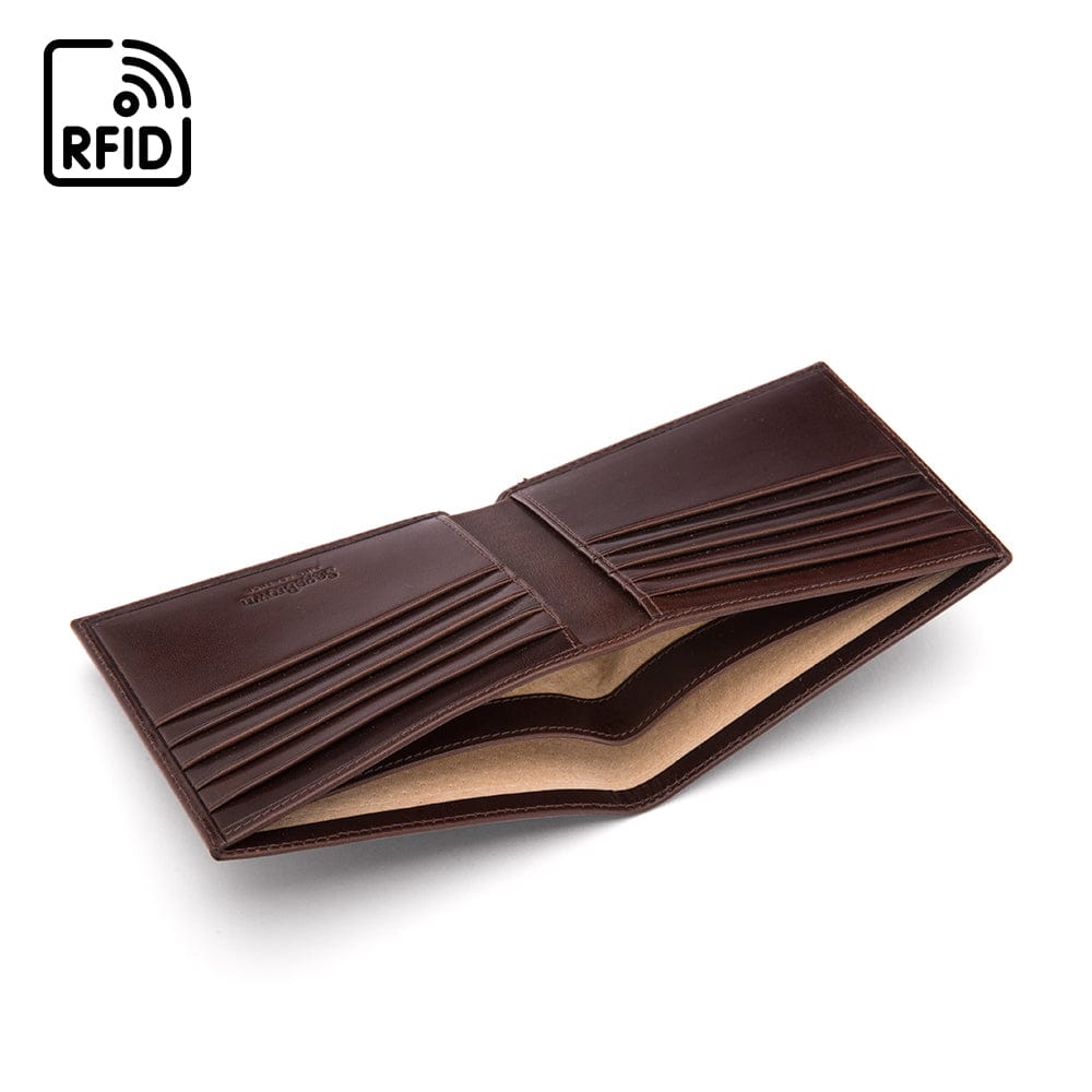 Men's RFID wallet with 10 CC, brown, inside