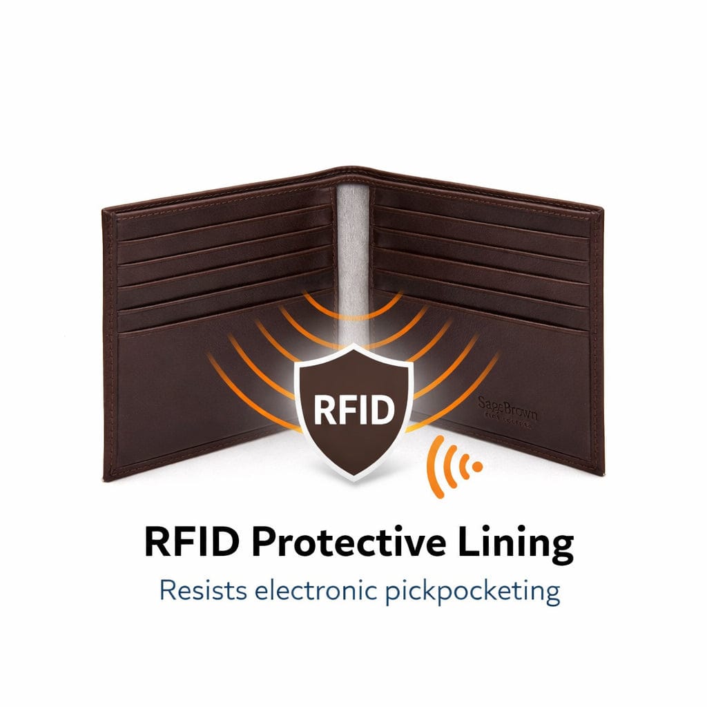 Men's RFID wallet with 10 CC, brown, rfid protection
