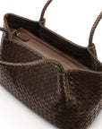 Midi woven leather bag, brown, inside