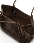 Midi woven leather bag, brown, open