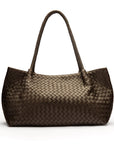 Midi woven leather bag, brown, front