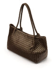 Midi woven leather bag, brown, side