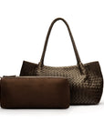 Midi woven leather bag, brown, inner bag