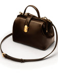 Mini leather Gladstone bag, brown, with shoulder strap