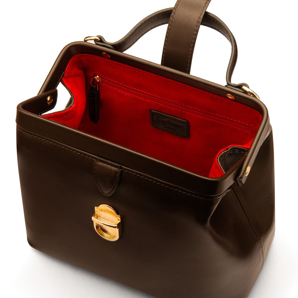 Mini leather Gladstone bag, brown, inside