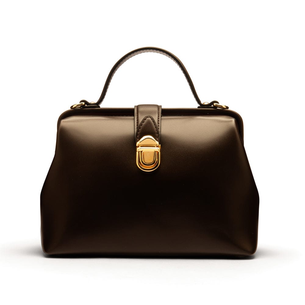 Mini leather Gladstone bag, brown, front