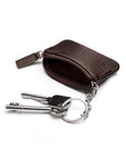 Miniature leather coin purse with key chain, brown, inside