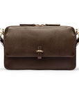 Small leather shoulder bag, brown saffiano, front view