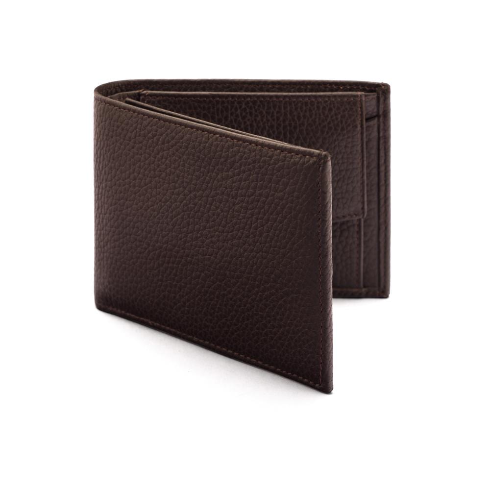 Leather coin wallet, brown pebble grain, front