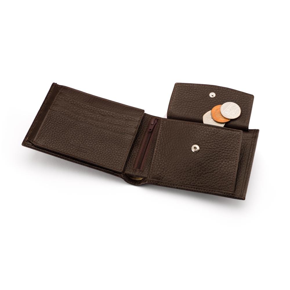 Leather coin wallet, brown pebble grain, inside