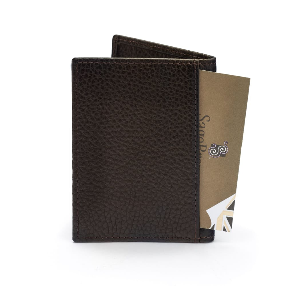 Premium Slim RFID Leather Credit Card Wallet, Brown Pebble Grain, back