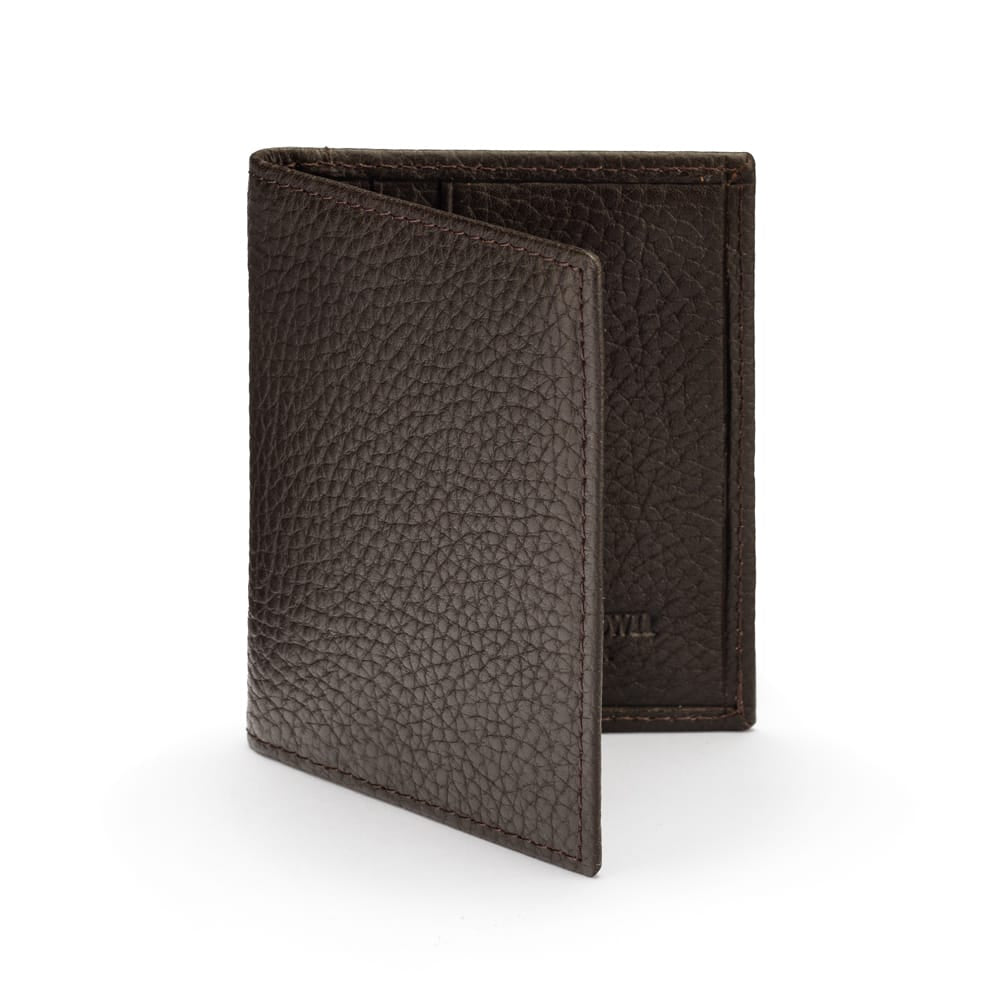 Premium Slim RFID Leather Credit Card Wallet, Brown Pebble Grain, front