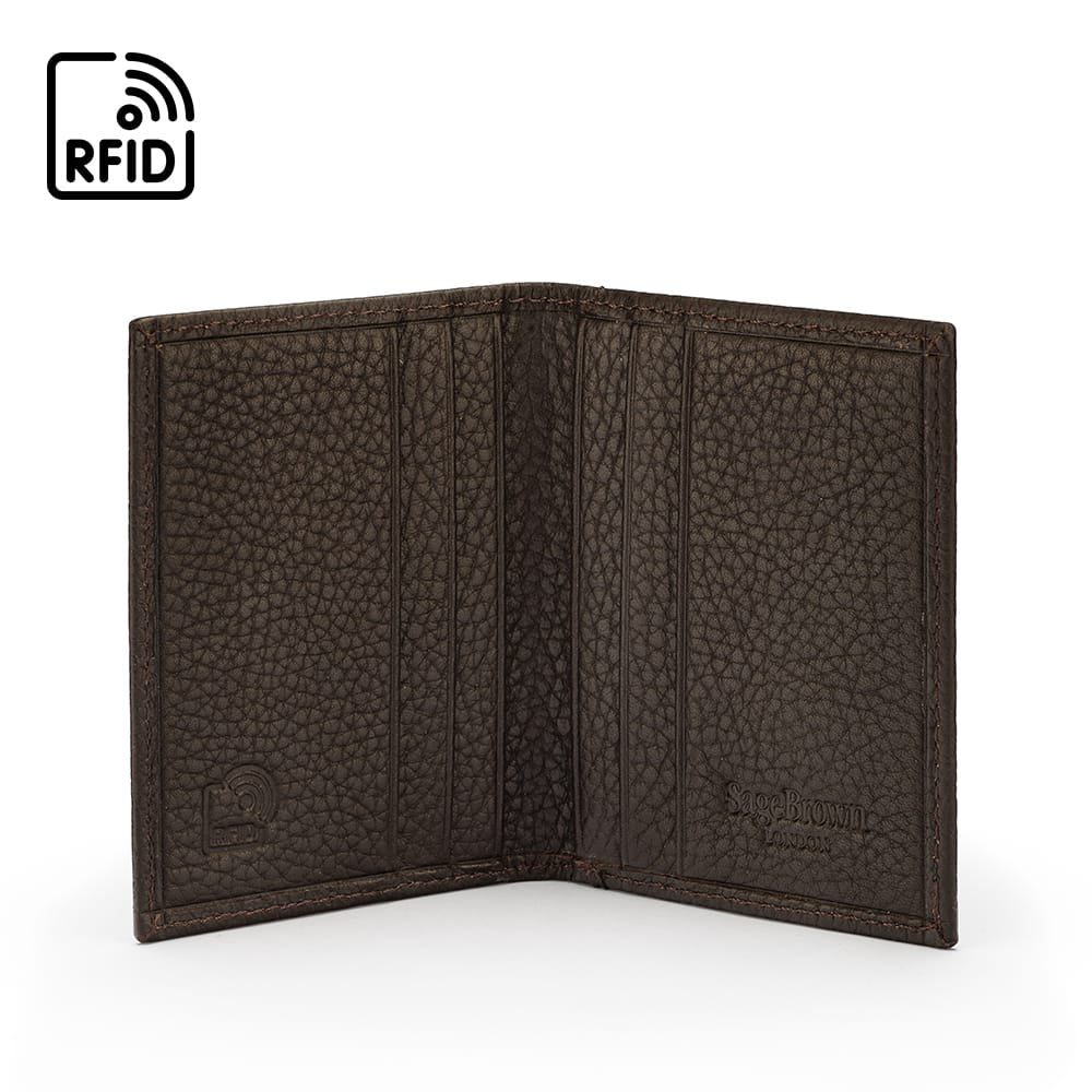 Premium Slim RFID Leather Credit Card Wallet, Brown Pebble Grain, inside