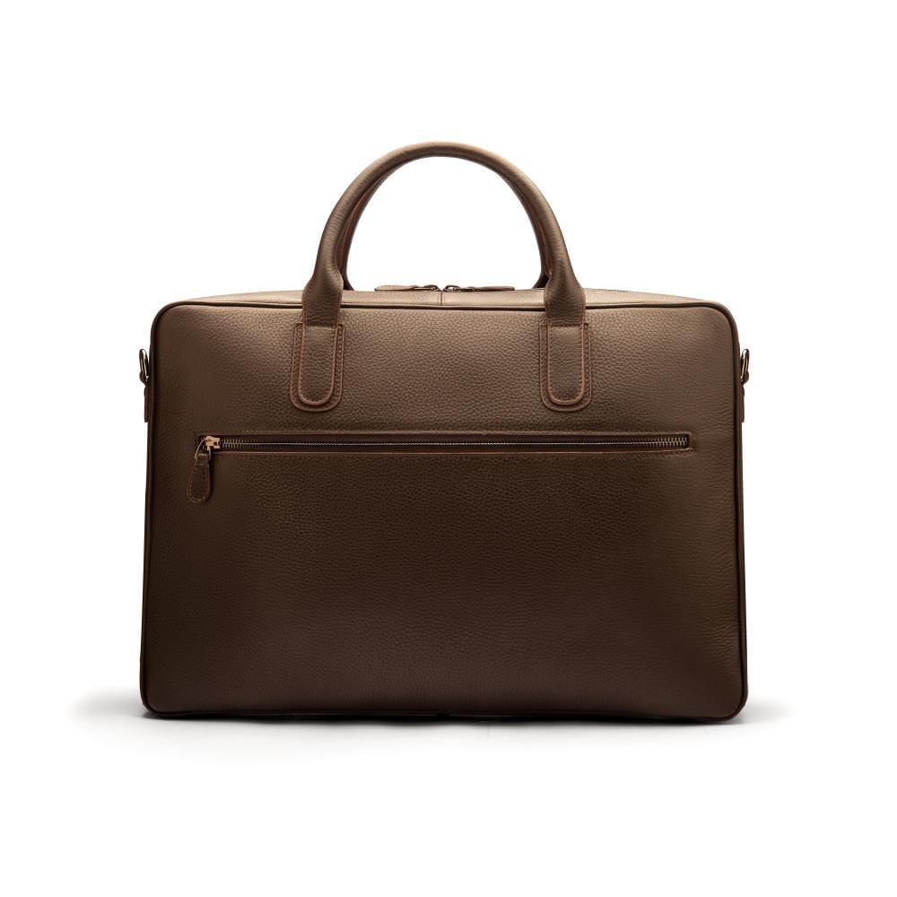 Leather laptop bag, 17 inch, brown pebble grain, back