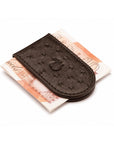 Real Ostrich Leather Magnetic Money Clip, Brown, front view
