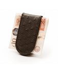 Real Ostrich Leather Magnetic Money Clip, Brown, back