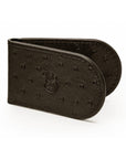 Real Ostrich Leather Magnetic Money Clip, Brown, front