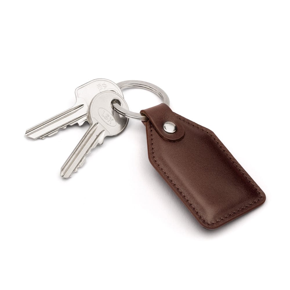 Rectangular leather key fob, brown, front