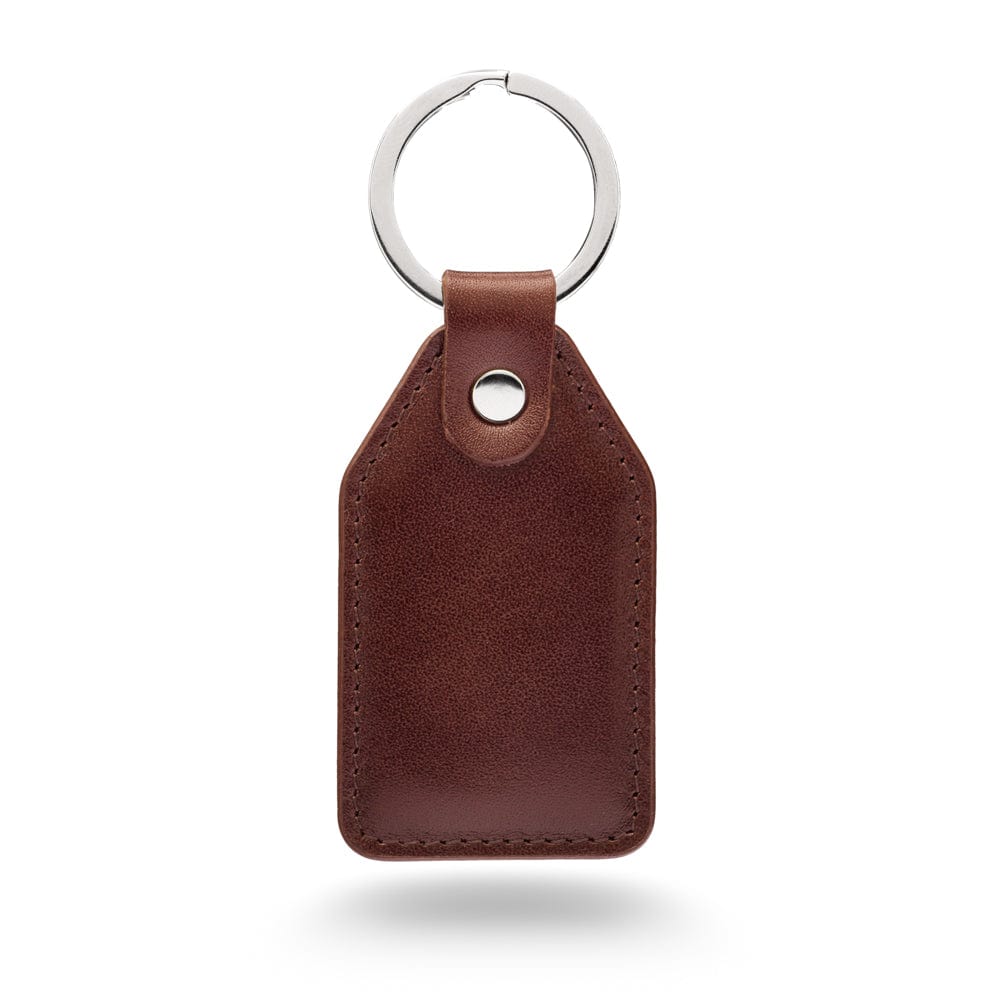 Rectangular leather key fob, brown, front