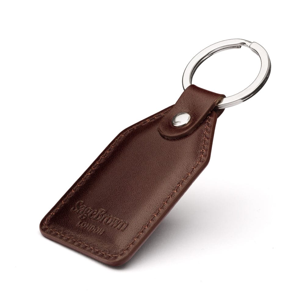 Rectangular leather key fob, brown, back