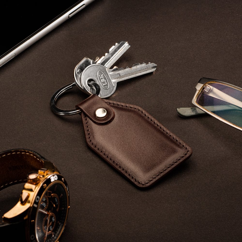 Rectangular Leather Key Ring, Brown | Key Fob | SageBrown