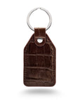 Rectangular leather key fob, brown croc, front