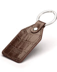 Rectangular leather key fob, brown croc, back