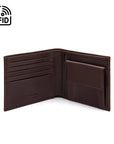 RFID leather wallet with coin purse, brown, open