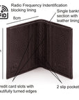 RFID leather wallet with 4 CC, brown, dimensions