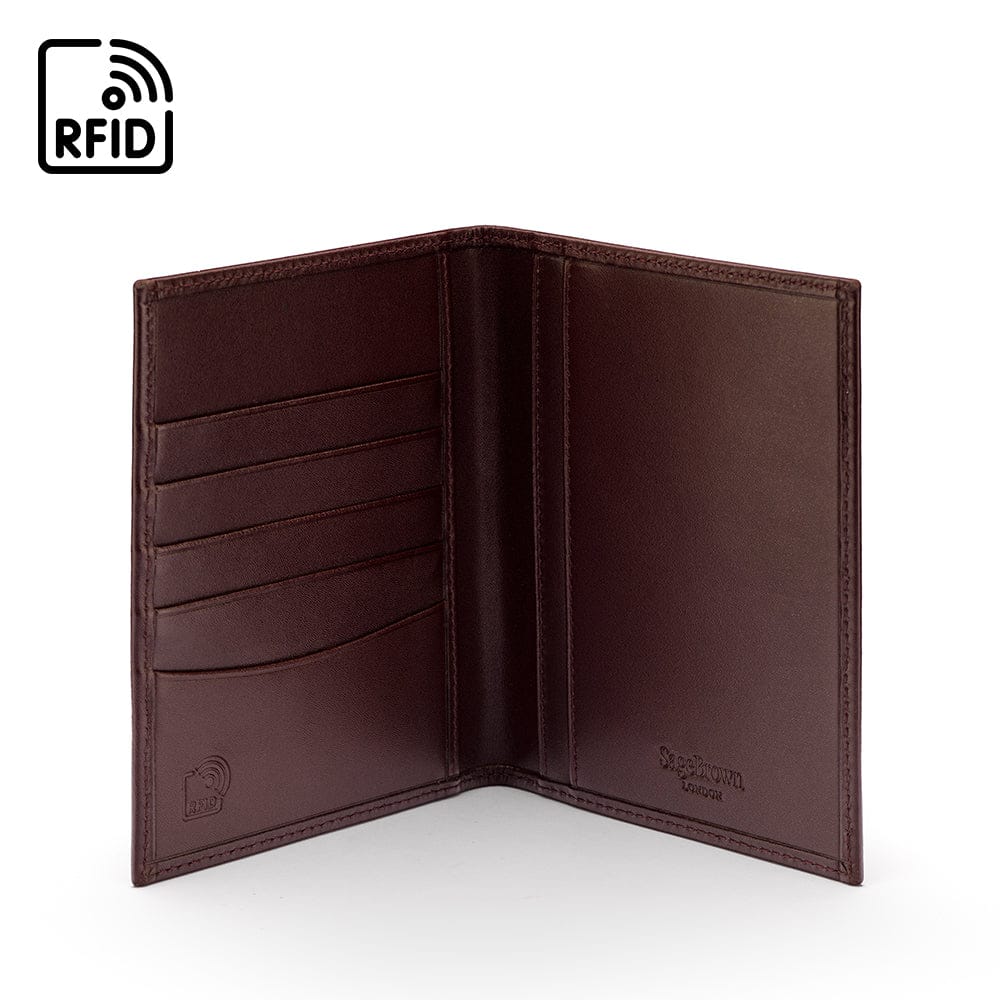 RFID leather passport holder, brown, inside view