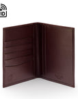 RFID leather passport holder, brown, inside view