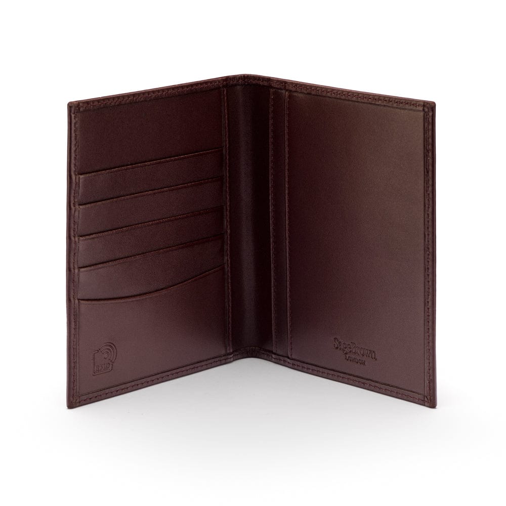 RFID leather passport holder, brown, inside