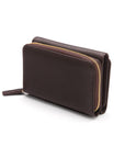 RFID blocking leather tri-fold purse, brown, side