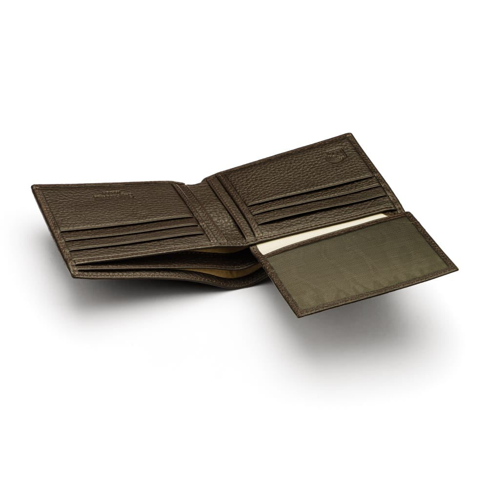 RFID leather wallet with 9 cc, brown, ID window