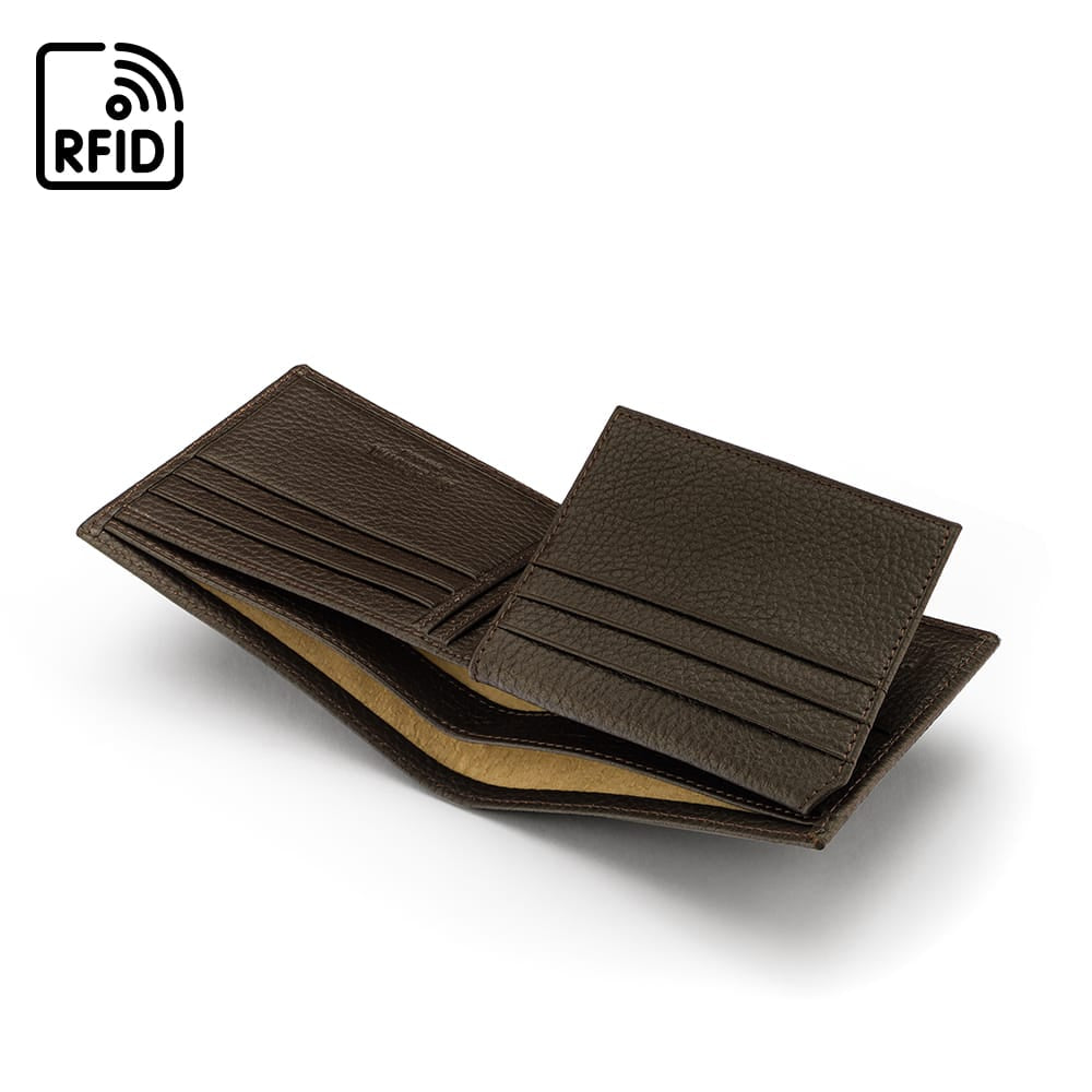 RFID leather wallet with 9 cc, brown, inside