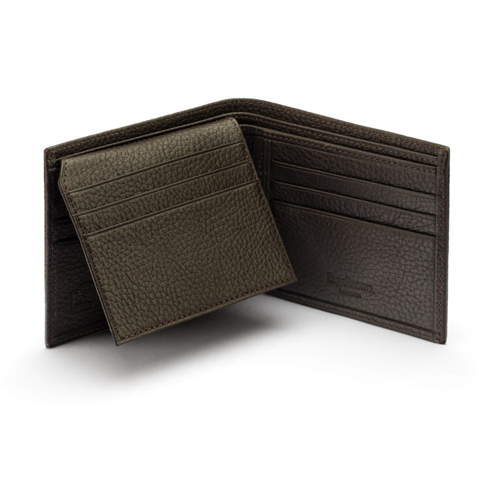RFID leather wallet with 9 cc, brown, open