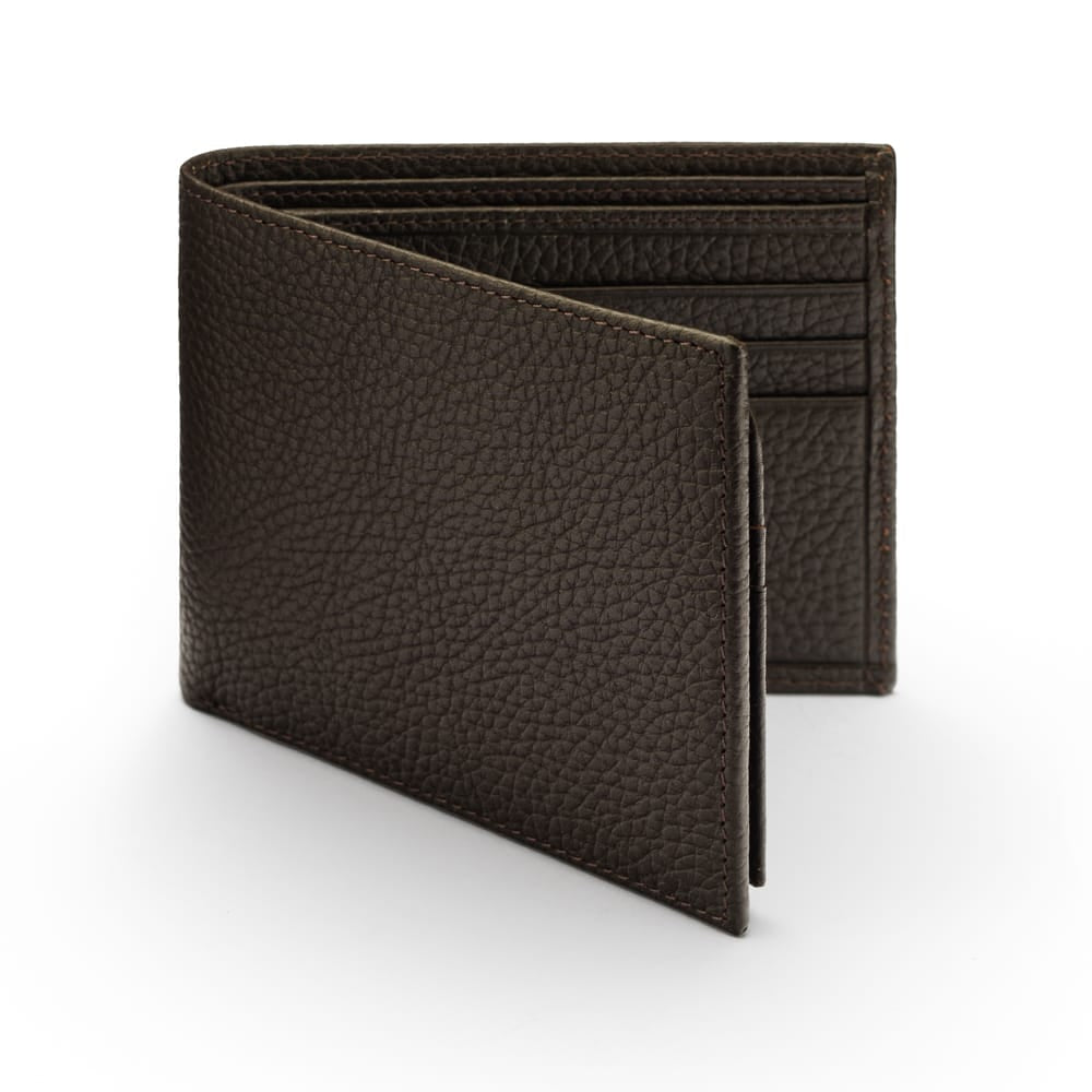 Leather RFID wallet with 9 cc, brown, front