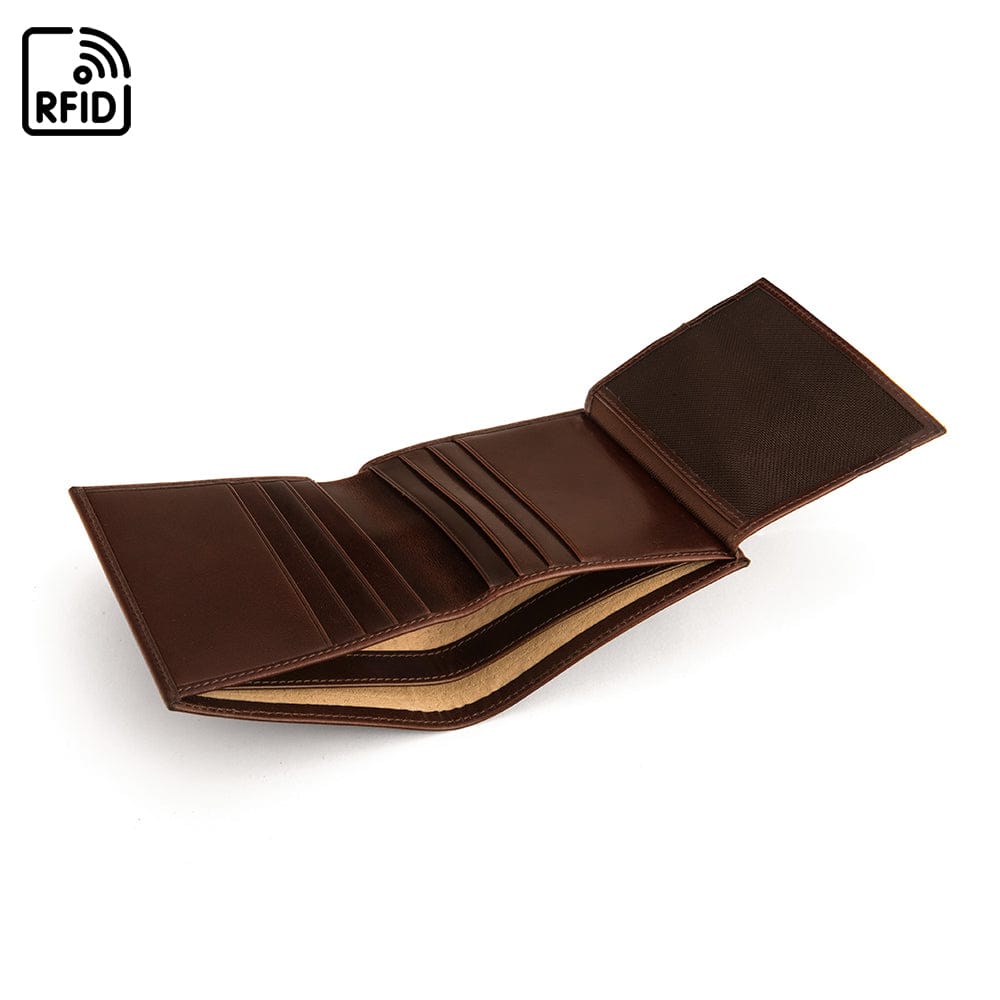 RFID leather wallet with ID, 9 CC, brown, inside