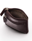 RFID Small leather zip coin pouch, brown, inside