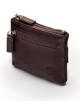 RFID Small leather zip coin pouch, brown, back side