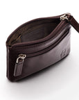 RFID Small leather zip coin pouch, brown, open