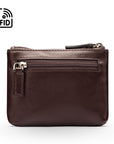 RFID Small leather zip coin pouch, brown, front view