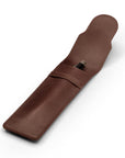 Single leather pen case, brown, open