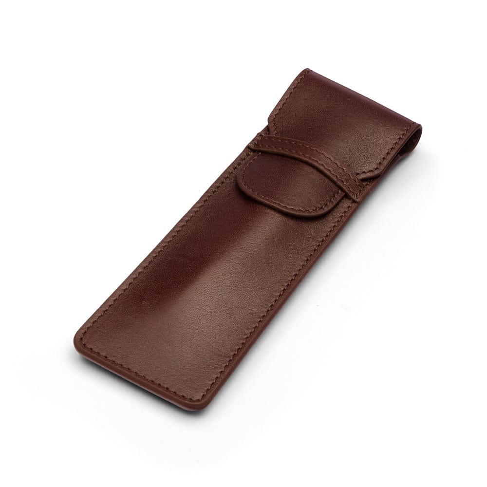 Single leather pen case, brown, front