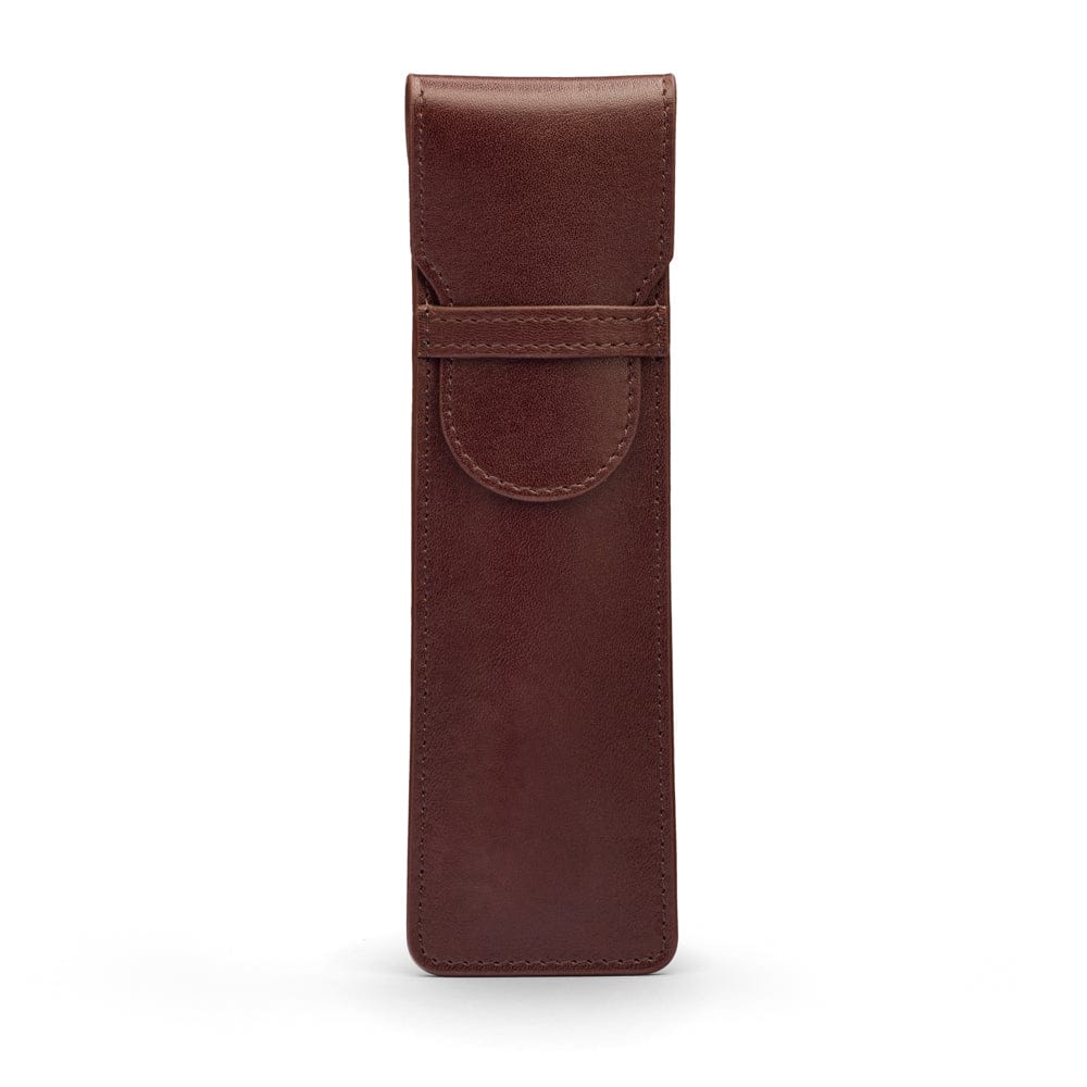 Single leather pen case, brown, front view