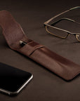 Single leather pen case, brown, lifestyle